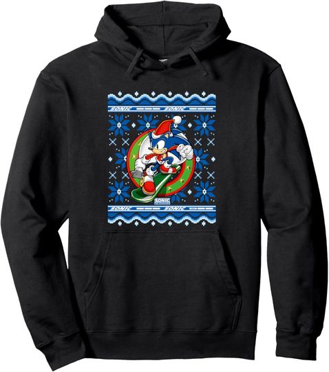 Discover Sonic The Hedgehog Christmas Shredding Sonic Ugly Sweater Pullover Hoodie