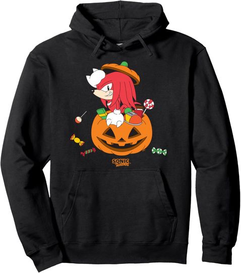 Discover Sonic The Hedgehog Halloween Knuckles Coming Out Of Pumpkin Pullover Hoodie