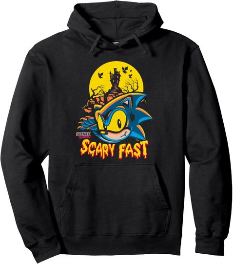 Discover Sonic The Hedgehog Halloween Scary Fast Creepy Chest Logo Pullover Hoodie