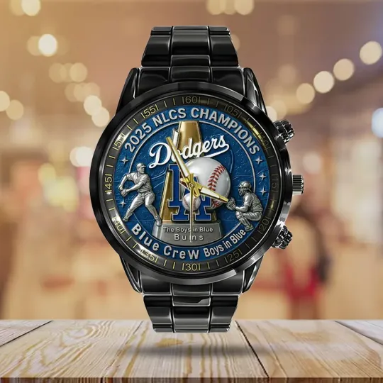 Dodgers WinCraft 2025 National League Champions Black Stainless Steel Watch