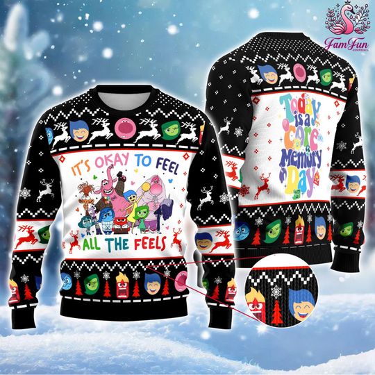 It's Okay To Feel All The Feels Inside Out Ugly Christmas Sweater, Inside Out Emotions Sweater
