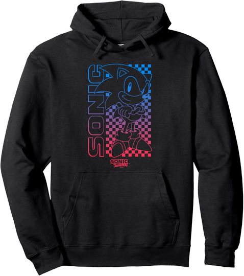 Sonic The Hedgehog Iconic Sonic Checkerboard Art Line Logo Pullover Hoodie