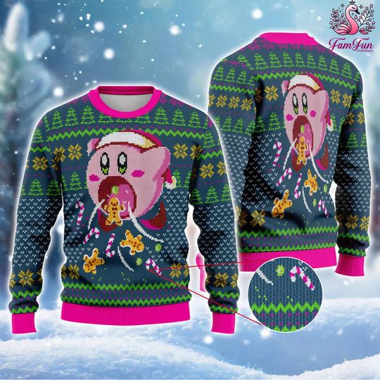 Merry Kirby Christmas Sweater, Kirby Ugly Christmas Sweater, Christmas Party 2025