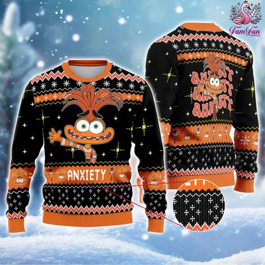 Anxiety Inside Out Ugly Christmas Sweater, Inside Out Christmas Sweater