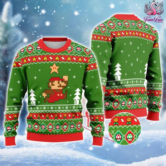 Super Mario Ugly Christmas Sweater, Super Mario Bros Christmas Sweate