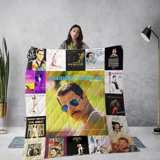 Discover Freddie Mercury Queen Rock Band Fleece Blanket, Vintage Quilt, Handmade Bedding