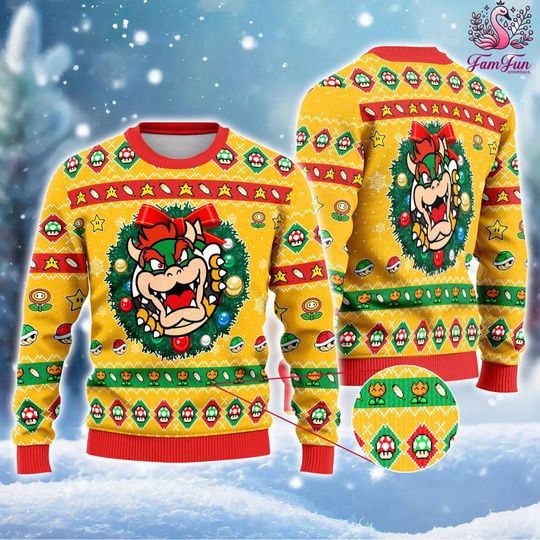 Mario Bowser Ugly Christmas Sweater, Super Mario Bowser Christmas Sweatshirt