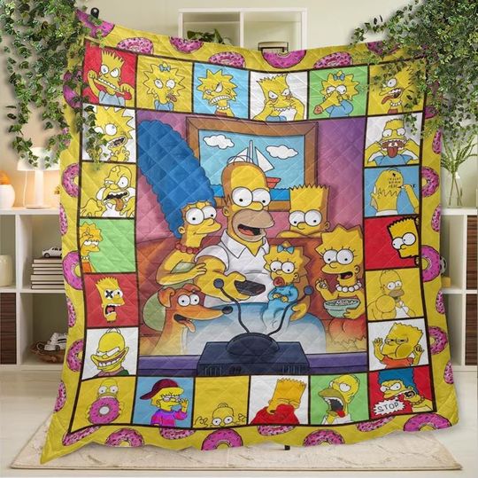The Simpsons Fleece Blanket, Family Quilt, Bedding Throw