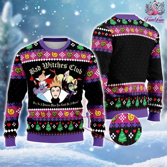 Villains Squad Ugly Christmas Sweater, Disneyland Bad Witches Club Sweater, Christmas Gift