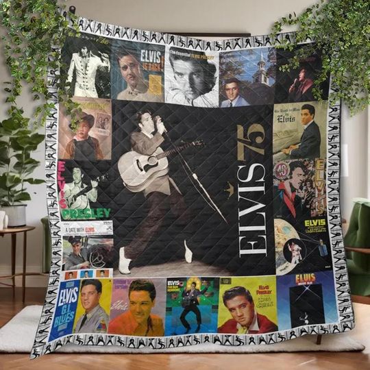 Elvis Presley Fleece Quilt Blanket, Music Lover Christmas Bedding, Home Decor Gift