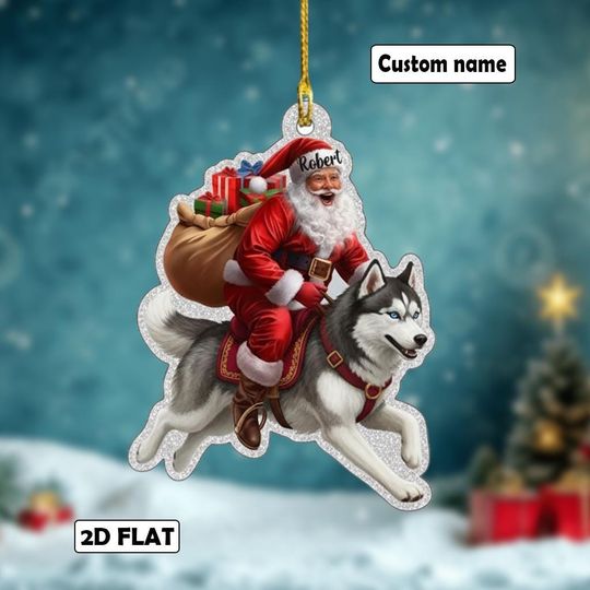 Discover Santa Riding Hustky Retriever Ornament, Dog Christmas Tree Hanging Decoration, Acrylic Ornament, Funny Santa Claus Pet Lover Gift
