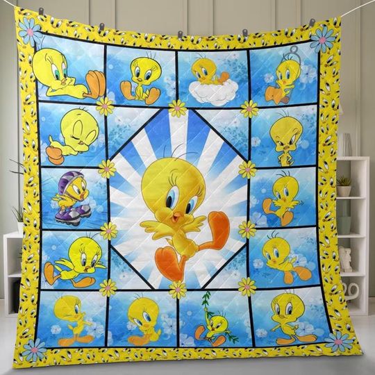 Tweety Bird Cartoon Christmas Fleece Blanket, Personalized Bedding Quilt
