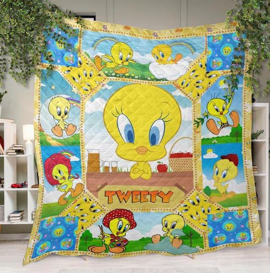 Tweety Bird Christmas Fleece Blanket, Vintage Cartoon Bedding