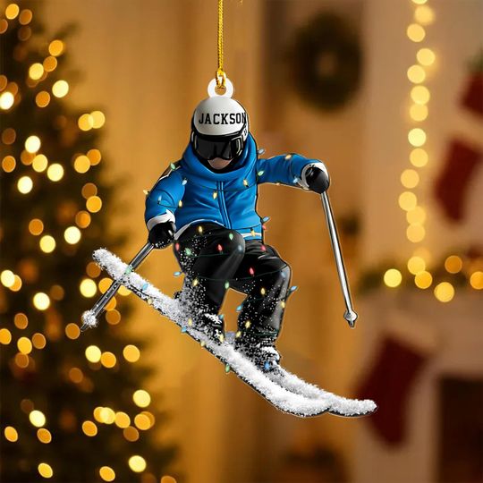 Discover Personalized Skiing Ornament 2D FLAT Acrylic, Custom Name Winter Sports Gift, Skier Christmas Tree Decor Keepsake, Snow Sports Christmas