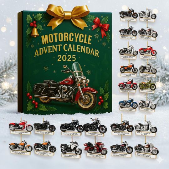 Discover Motorcycle Collection 24 Acrylic Ornaments Set, Classic Bike Christmas Tree Hanging Decor, Unique Gift for Men Riders 2025 Holiday