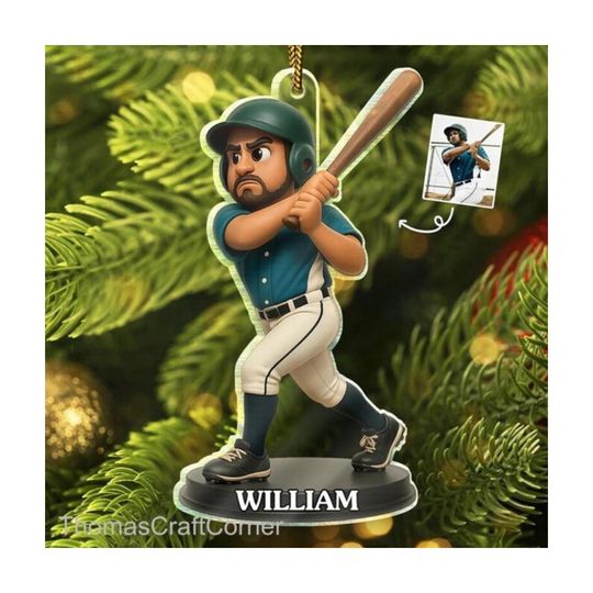 Discover Custom Photo Baseball Lover Ornament, Personalized 3D Effect Figure Art Acrylic Ornament, Holiday Keepsake Gift for Sports Fans and Athletes