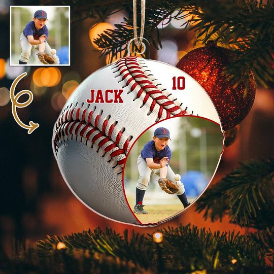Discover Custom Baseball Ornament with Photo and Name, Personalized Sports Lover Acrylic Ornament, Team Player Gift, Kids Baseball Christmas Ornament