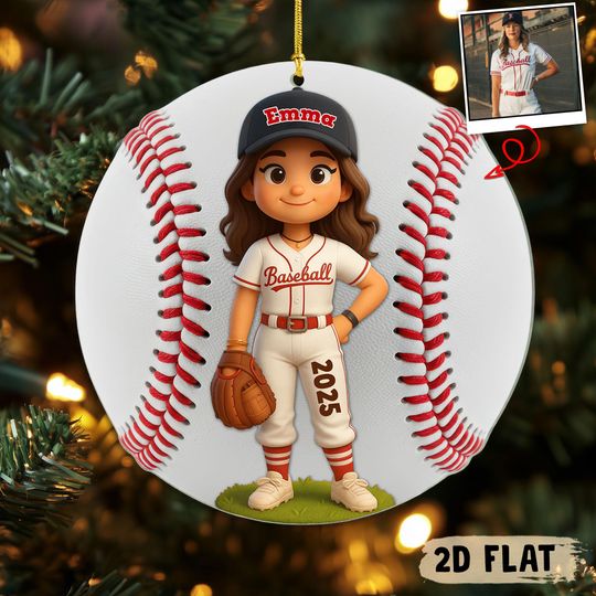 Discover PRINTED Personalized Photo To 3D Figure Baseball Ornament, Custom 2D Flat Baseball Christmas Decor, Sports Ornament for Athlete or Teen Girl