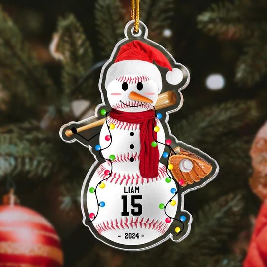Personalized 2025 Family Christmas Ornament: Baseball Snowman Acrylic Decor