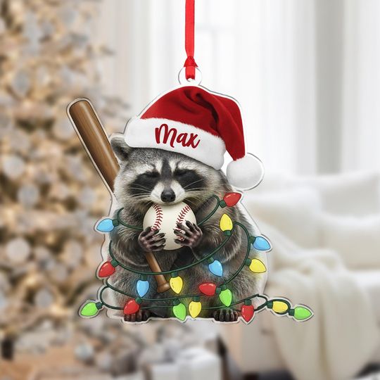Discover Personalized Raccoon Baseball Ornament: Custom Acrylic Christmas Tree Decor