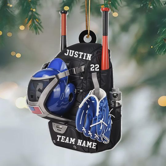 Discover Personalized Baseball Softball Bag Acrylic Christmas Ornament, Custom Player Name & Number, Baseball Team Gift Idea