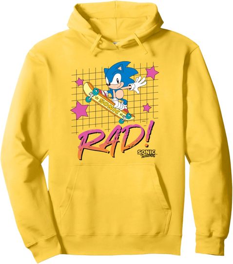Discover Sonic The Hedgehog Rad! Retro Neon Skateboarding Logo Pullover Hoodie