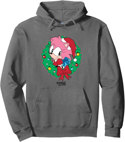 Discover Sonic The Hedgehog Christmas Amy Rose Wreath Pullover Hoodie