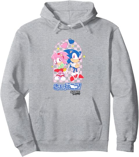 Discover Sonic The Hedgehog Amy Rose & Sonic Kawaii Kanji Portrait Pullover Hoodie