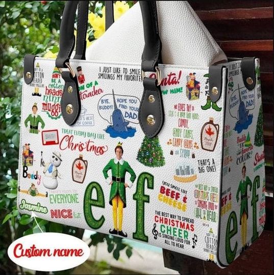 Discover Christmas Women Leather Handbag, Custom Leather Pouch, Personalized Shopping Bag, Gift for Her