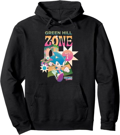 Discover Sonic The Hedgehog Green Hill Zone Act 1 Chest Retro Logo Pullover Hoodie