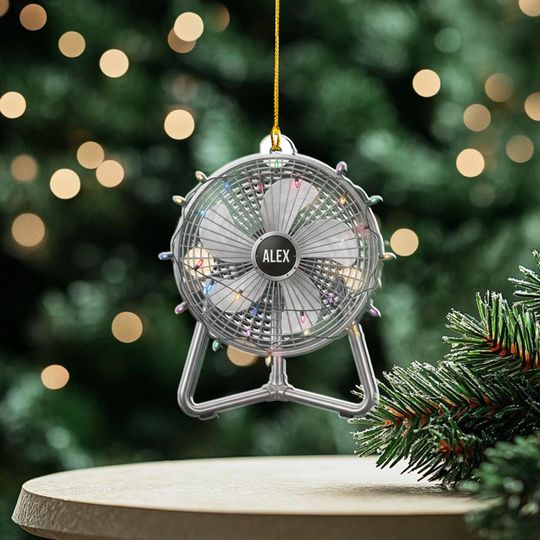 Discover Personalized Desk Fan Christmas Ornament, Unique Electric Fan Decoration, Custom Name Gift for Office Worker or AC Technician