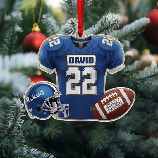 Discover Personalized Football Jersey 2D Flat Ornament, Acrylic Sports Decoration, Custom Team Keepsake, Holiday Christmas Gift for Football Fans