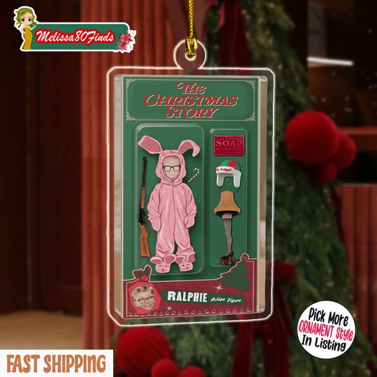 Discover Funny Pink Bunny Christmas Story Ornament Acrylic | Retro Holiday Decor for Movie Lovers | Cute Novelty Gift for Friends or Family Xmas Tree
