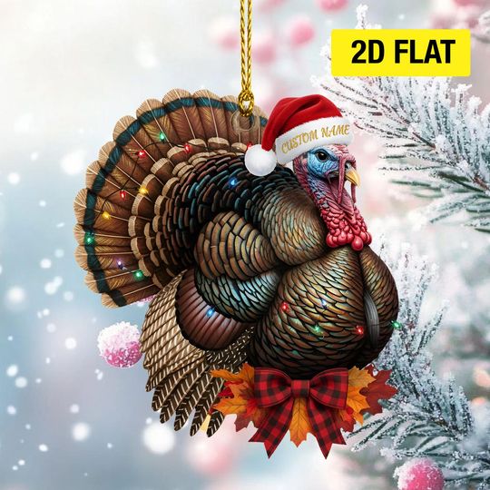 Discover Personalized Turkey Christmas Ornament 2025, Custom Name 2D Flat Acrylic Xmas Tree Decor, Unique Holiday Gift for Turkey & Farm Animal Lover