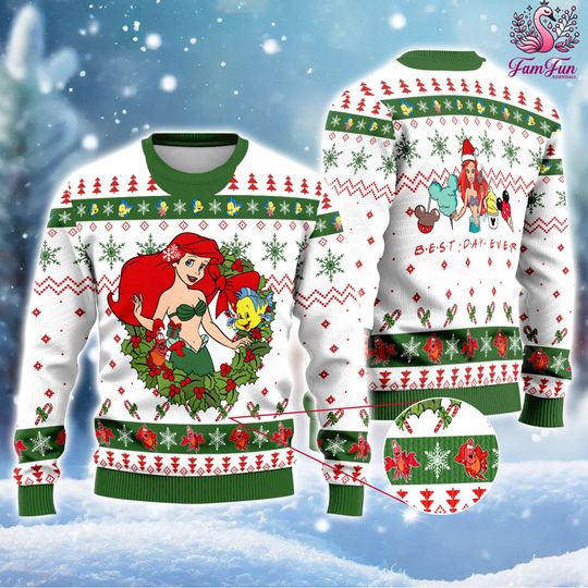 Discover Ariel The Little Mermaid Disneyland Princess Christmas Ugly Sweater, Little Mermaid Sweater, Ariel Princess Sweater, Disneyland Princess