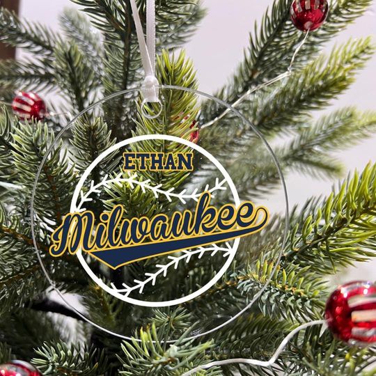 Personalized Ornament Baseball Sports Team Fan Xmas Keepsake 3.5" Acrylic Festive Holiday Christmas Tree Hanging Decoration Gift - Milwaukee