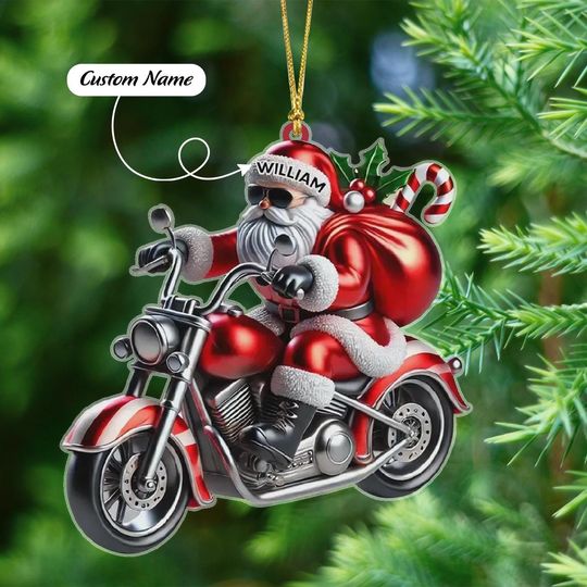 Discover Personalized 3D Effect Santa Claus Riding Motorbike Christmas Acrylic Ornament
