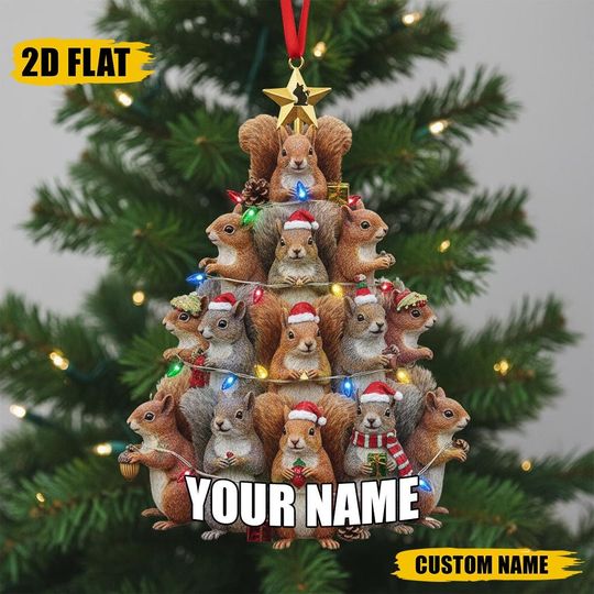 Discover Custom Squirrel Tree Ornament  Personalized Acrylic Christmas Decor  Holiday Gift for Animal Lovers, Nature Fans or Forest Families