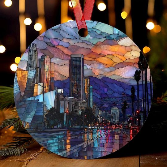 Los Angeles Ornament | Stained Glass Style | California Souvenir | Christmas Tree Gift
