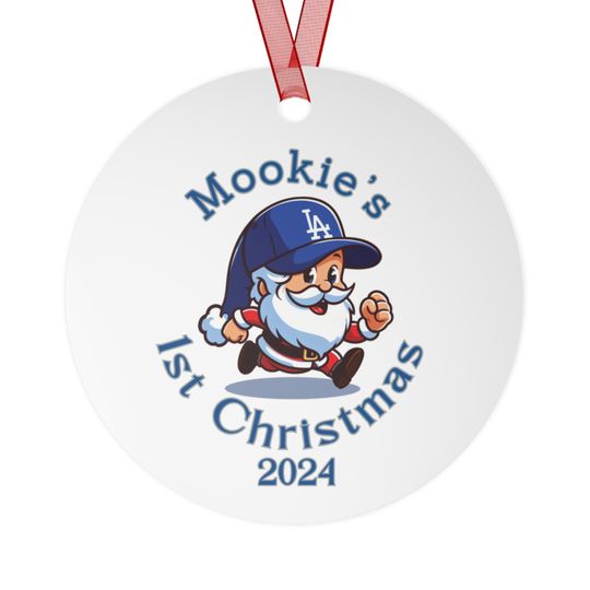 Discover Personalized Baby's First Christmas MLB Team Metal Ornament Los Angeles Dodgers Santa