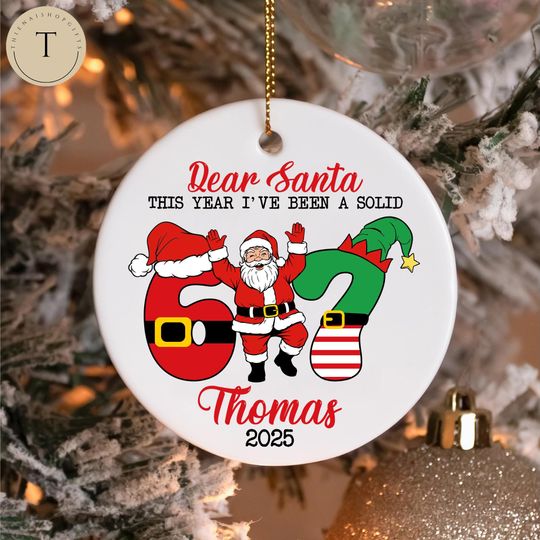 Discover Six Seven Meme Christmas Ornament, Personalized Ornament, Gift For Teen, Funny Teen Gift, Grandkid Gift, Gen Alpha Humor, 67 Meme Ornament