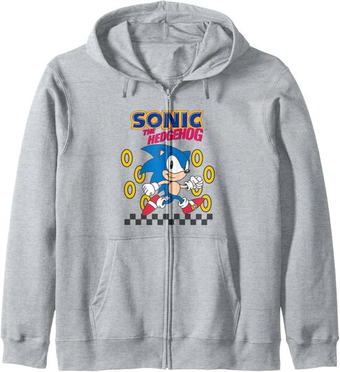Discover Sonic The Hedgehog Cute Run Through Golden Rings Retro Zip Hoodie