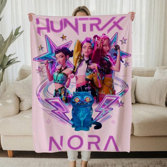 Custom Huntrix Demon Hunters Fleece Blanket, Anime Girls Throw Blanket, Kpop Fans Movie Gift
