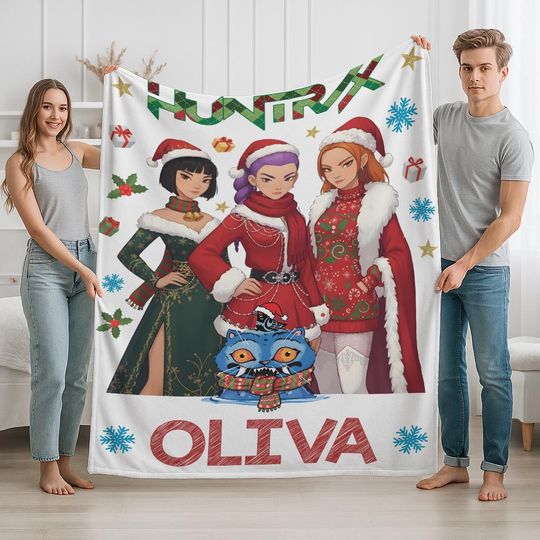 Discover Personalized Huntrix Christmas Blanket, Anime Holiday Throw, Kpop Demon Huntrix, Rumi Mira Zoey Blanket