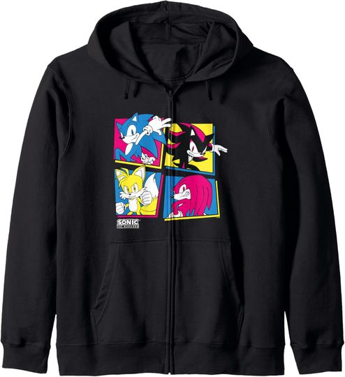 Sonic The Hedgehog Sonic Shadow Tails Knuckles Retro Panels Zip Hoodie