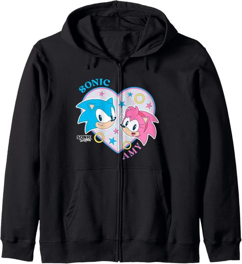 Sonic The Hedgehog Sonic & Amy Heart Shaped Portrait Retro Zip Hoodie