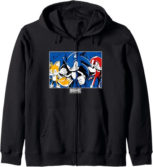 Discover Sonic The Hedgehog Sonic Tails & Knuckles Epic Retro Panel Zip Hoodie
