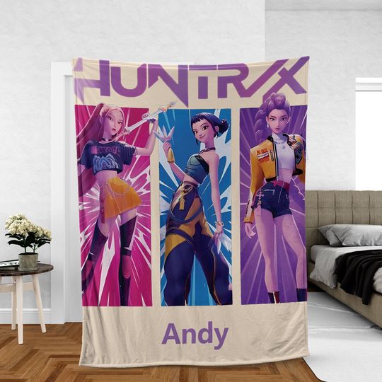 Discover Personalized K-Pop Demon Hunters Fleece Blanket for Fans, Cute Anime-Inspired Cozy Throw
