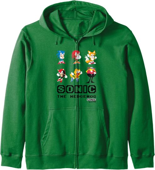 Sonic The Hedgehog Friends & Foes Pixel Art Group Shot Zip Hoodie