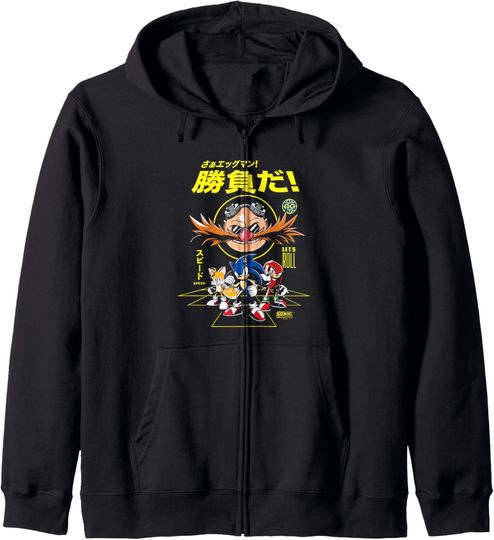 Discover Sonic The Hedgehog Let's Roll Distressed Kanji Poster Zip Hoodie